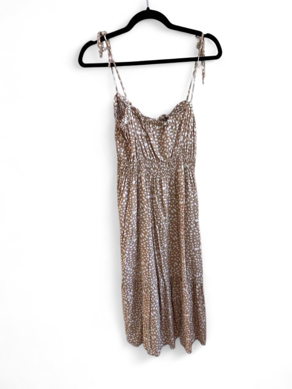 LUSH Brown & White Polka Dot Tie-Shoulder Maxi Dress